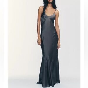 Zara Charcoal Gray Satin Slip Maxi Dress